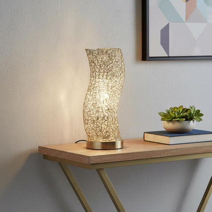 12" Silver Bedside Table Lamp With Silver Swirl Novelty Shade HomeRoots