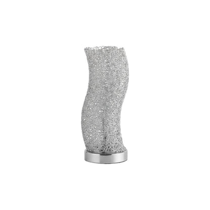12" Silver Bedside Table Lamp With Silver Swirl Novelty Shade HomeRoots