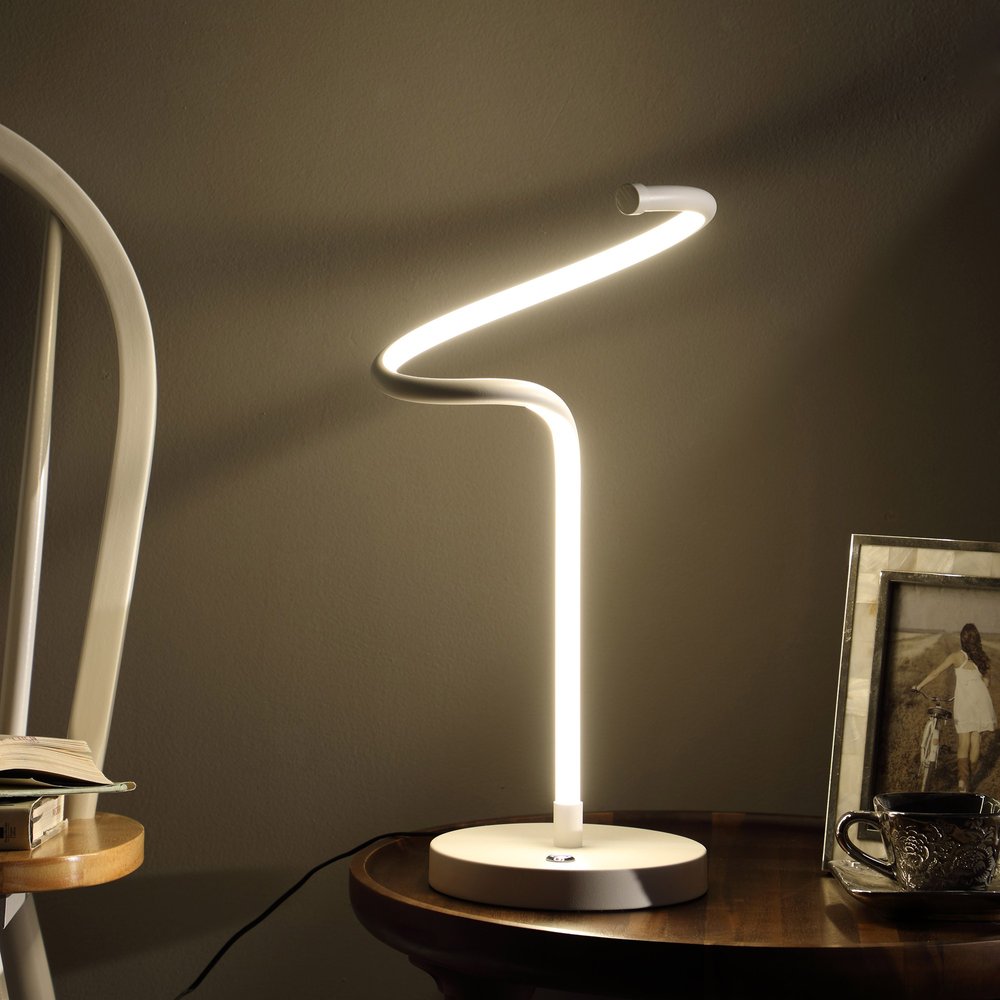 18" White Curvy Spiral LED Table Lamp HomeRoots