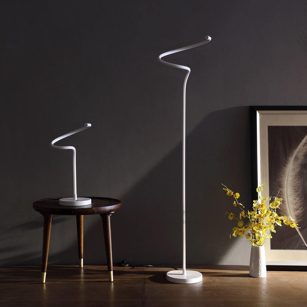18" White Curvy Spiral LED Table Lamp HomeRoots