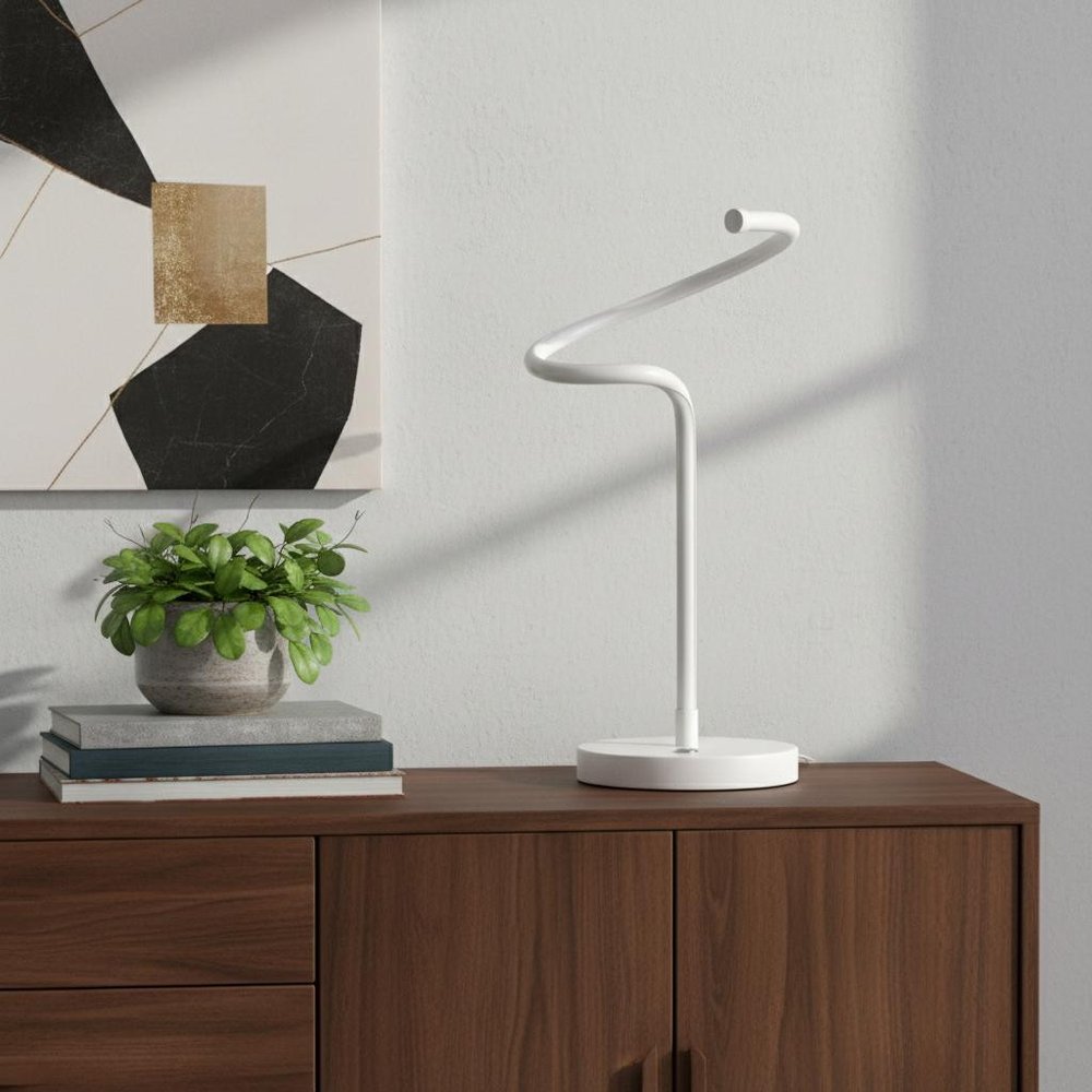 18" White Curvy Spiral LED Table Lamp HomeRoots
