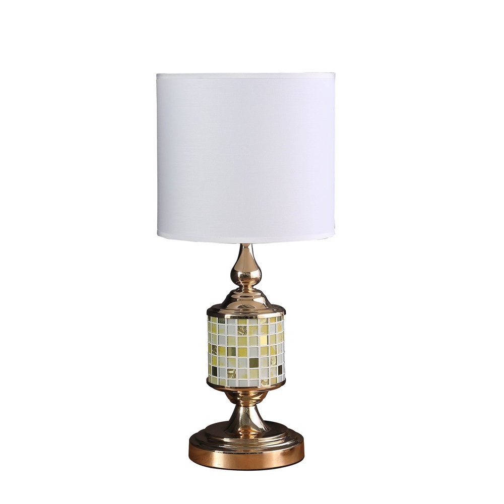 23" Gold Bedside Table Lamp With White Drum Shade — view 1