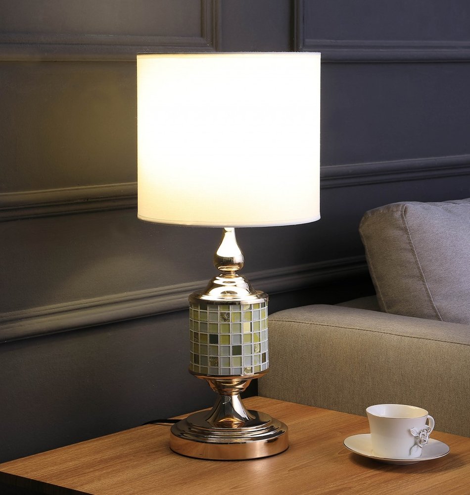 23" Gold Bedside Table Lamp With White Drum Shade — view 2