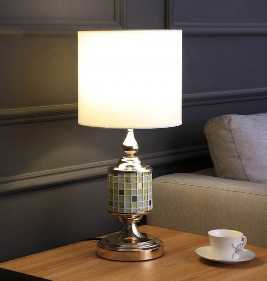 23" Gold Bedside Table Lamp With White Drum Shade HomeRoots