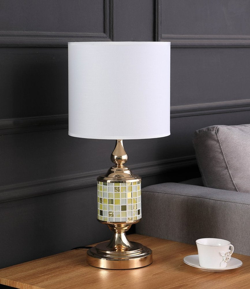 23" Gold Bedside Table Lamp With White Drum Shade — view 3