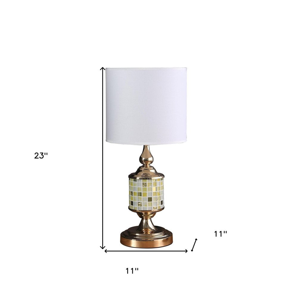 23" Gold Bedside Table Lamp With White Drum Shade — view 5