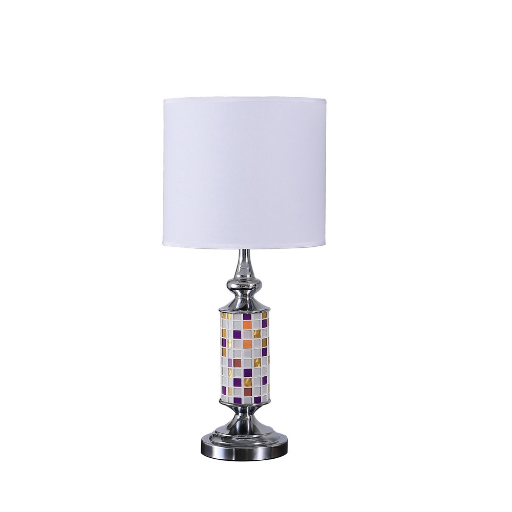 24" Silver Bedside Table Lamp With White Drum Shade HomeRoots
