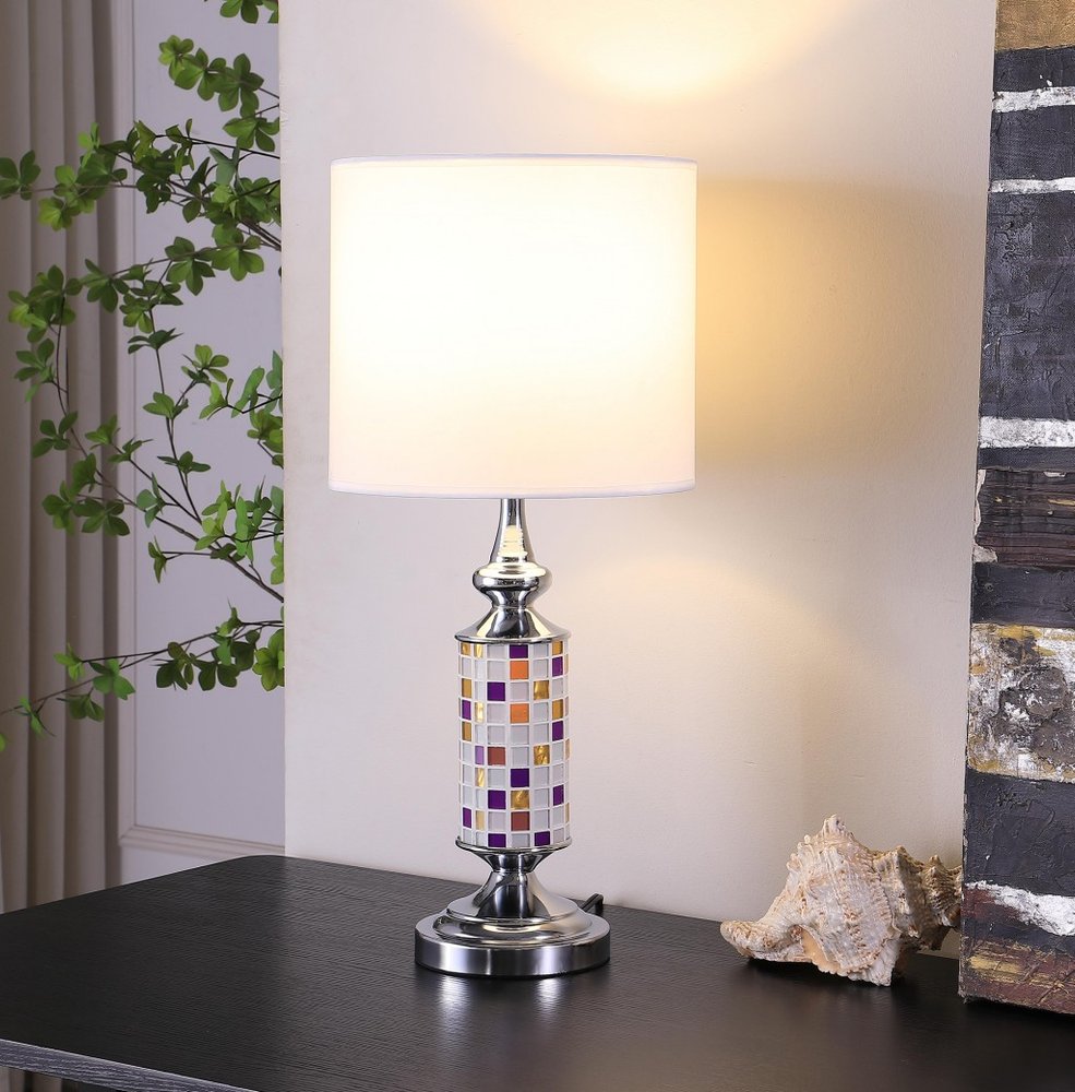 24" Silver Bedside Table Lamp With White Drum Shade HomeRoots