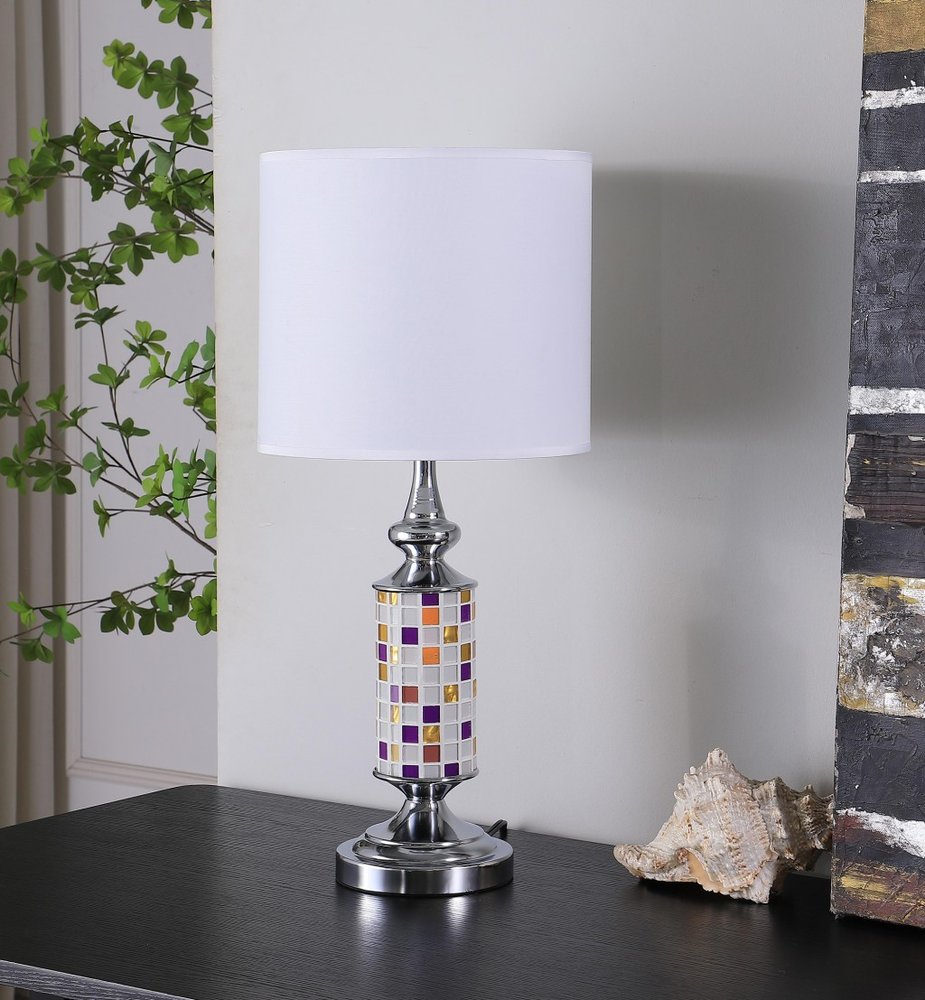 24" Silver Bedside Table Lamp With White Drum Shade HomeRoots