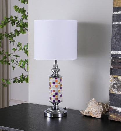 24" Silver Bedside Table Lamp With White Drum Shade HomeRoots