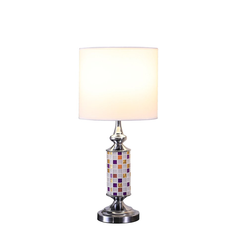 24" Silver Bedside Table Lamp With White Drum Shade HomeRoots