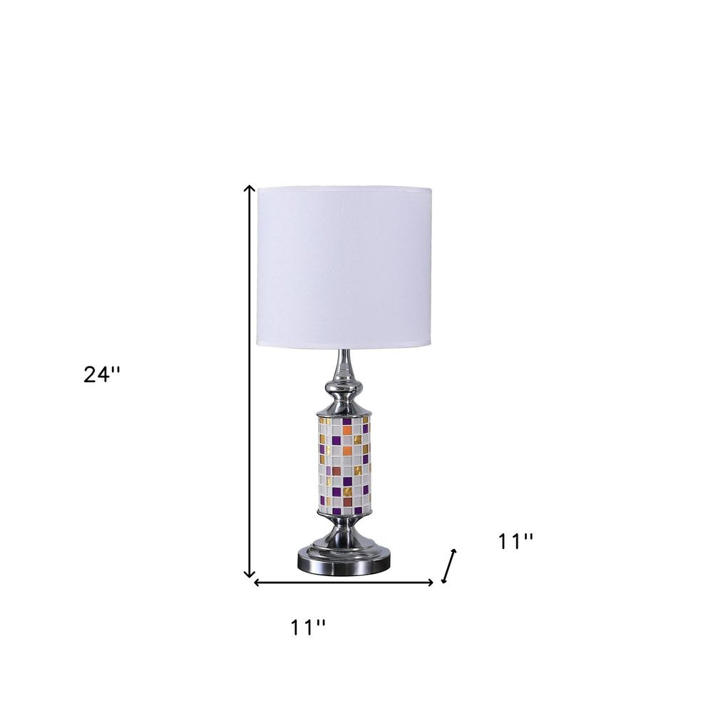 24" Silver Bedside Table Lamp With White Drum Shade HomeRoots