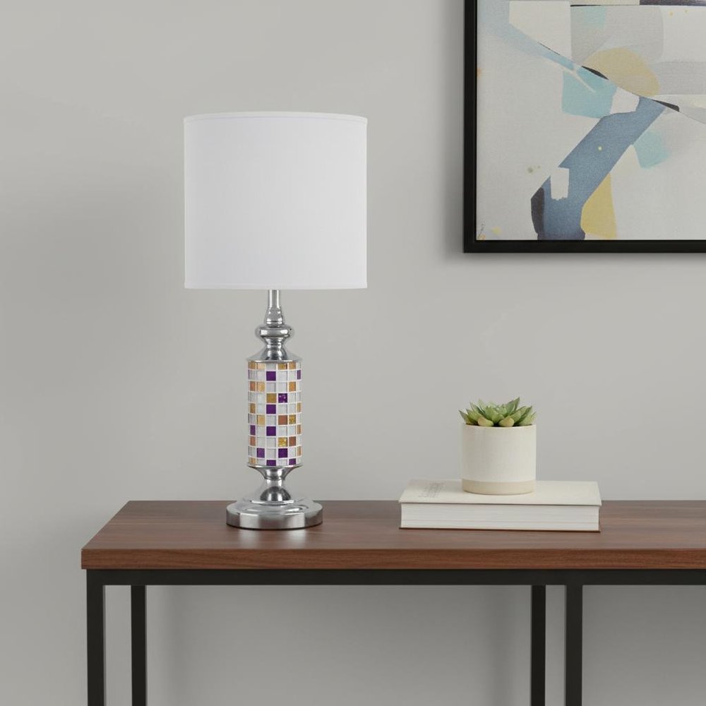 24" Silver Bedside Table Lamp With White Drum Shade HomeRoots