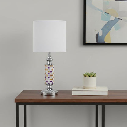 24" Silver Bedside Table Lamp With White Drum Shade HomeRoots