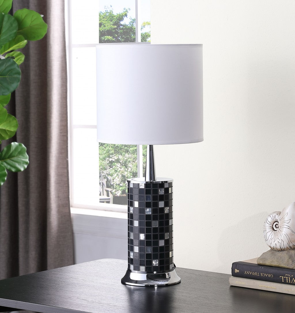 24" Silver Bedside Table Lamp With White Drum Shade