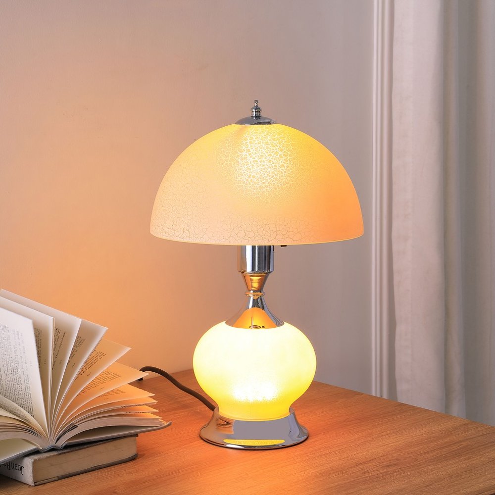 24" Silver Bedside Led Table Lamp With Pink Bowl Shade — view 2