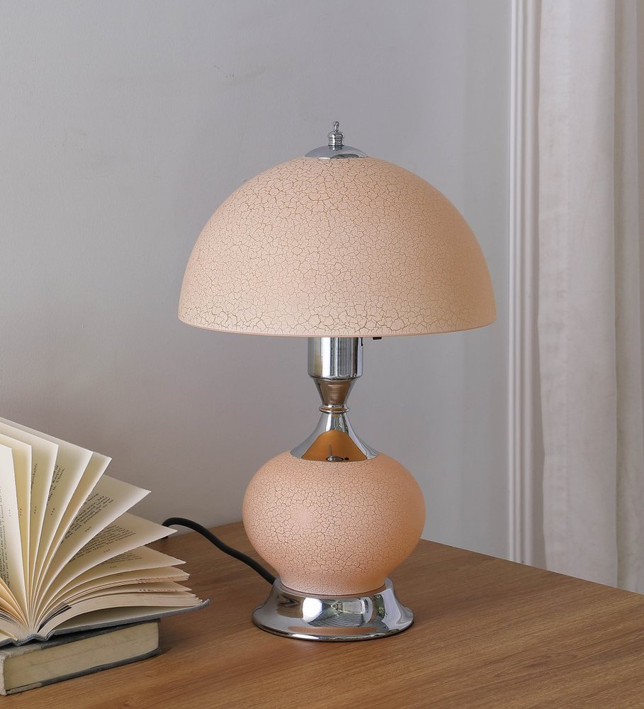 24" Silver Bedside Led Table Lamp With Pink Bowl Shade — view 3