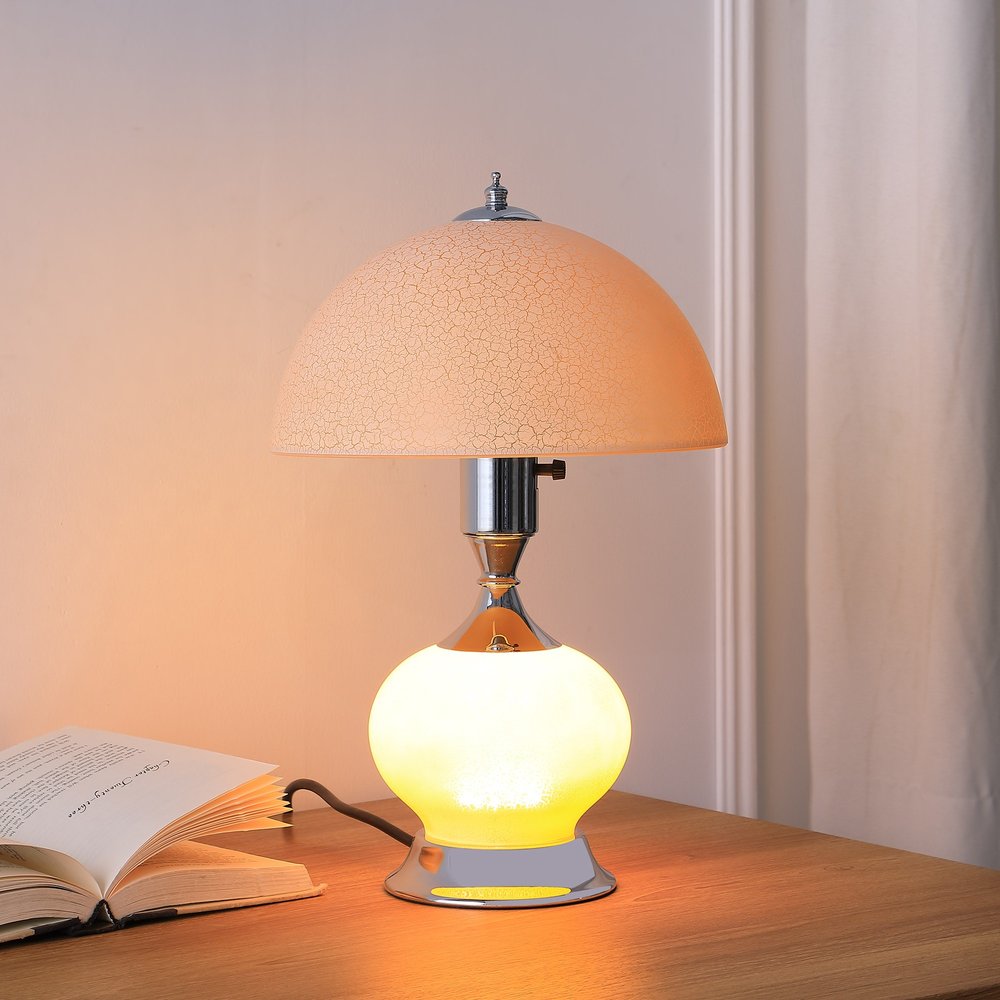 24" Silver Bedside Led Table Lamp With Pink Bowl Shade — view 5