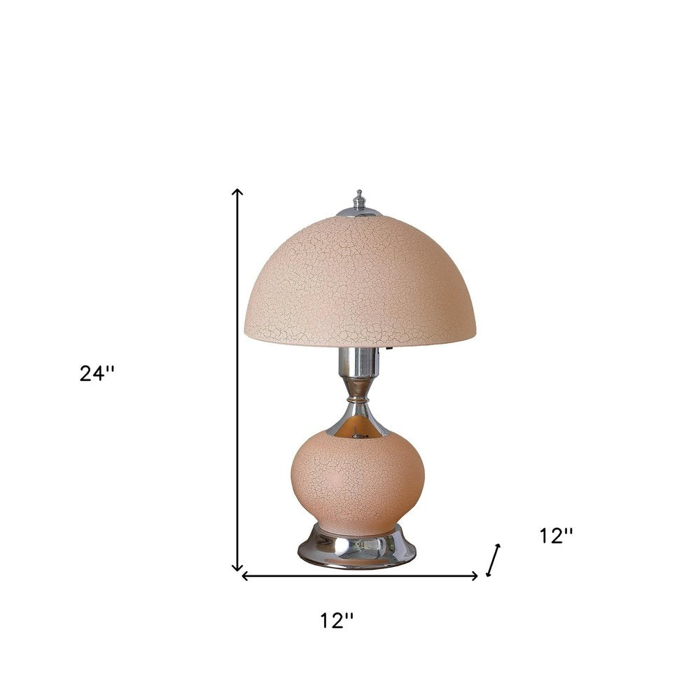 24" Silver Bedside Led Table Lamp With Pink Bowl Shade HomeRoots