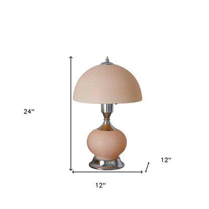 24" Silver Bedside Led Table Lamp With Pink Bowl Shade HomeRoots