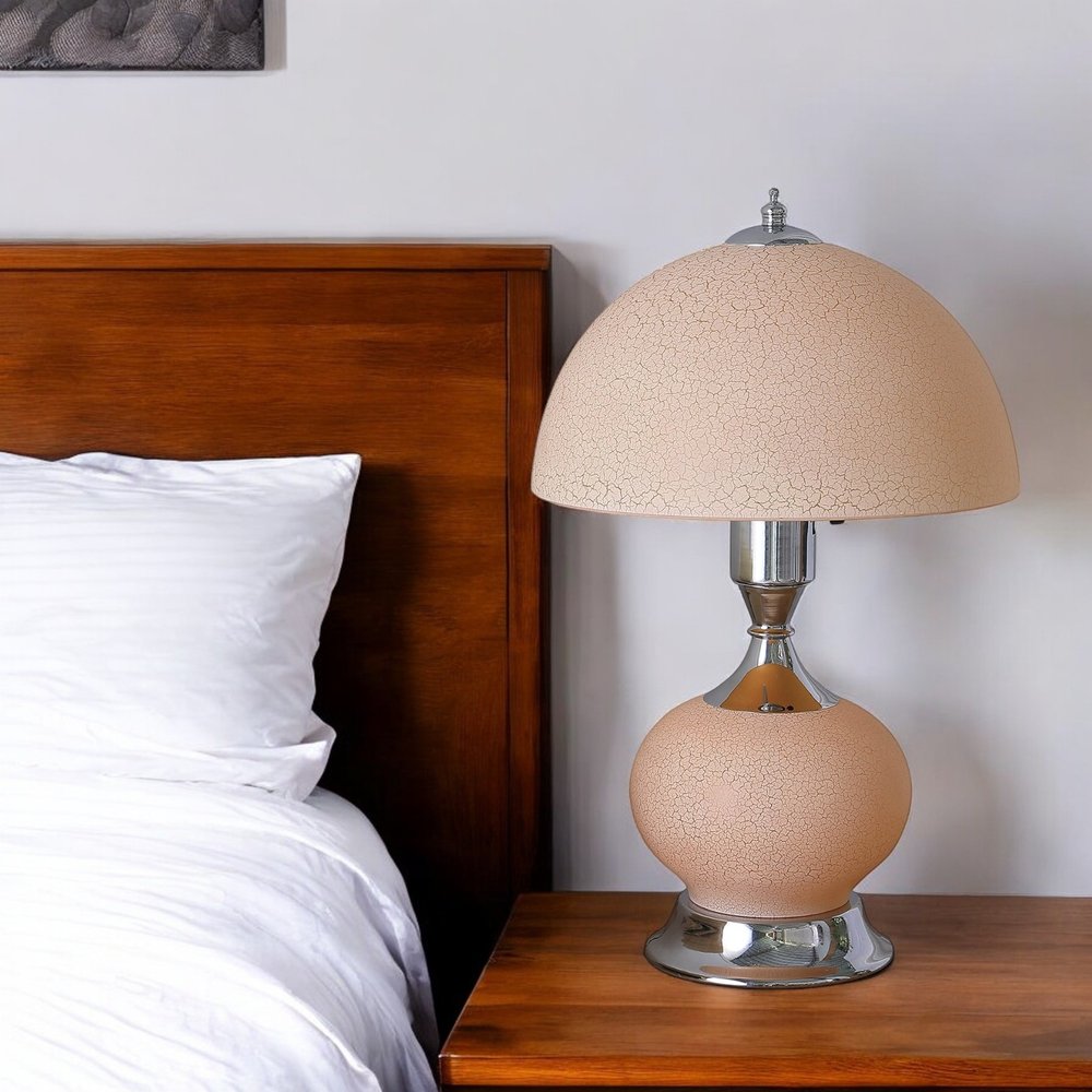 24" Silver Bedside Led Table Lamp With Pink Bowl Shade HomeRoots