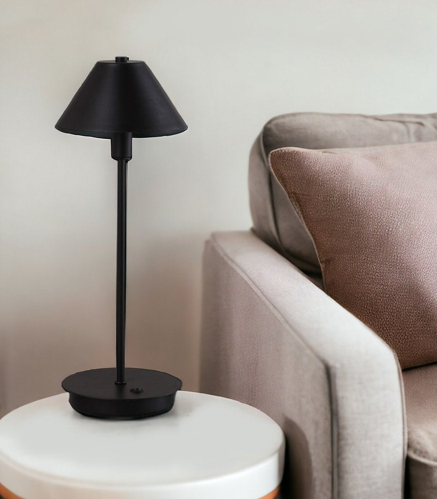 18" Black Metal Bedside Table Lamp With Black Cone Shade HomeRoots