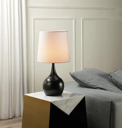 24" Black Metal Bedside Table Lamp With White Shade HomeRoots