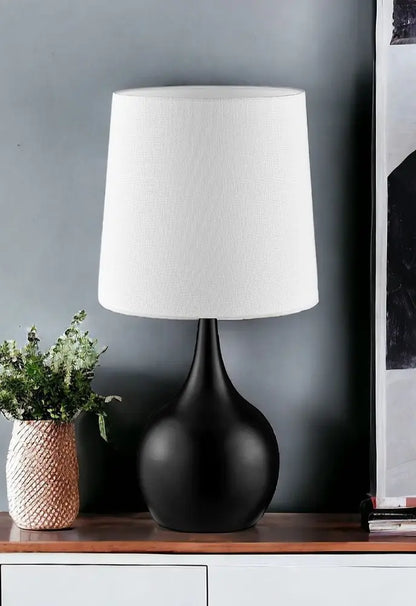 24" Black Metal Bedside Table Lamp With White Shade HomeRoots