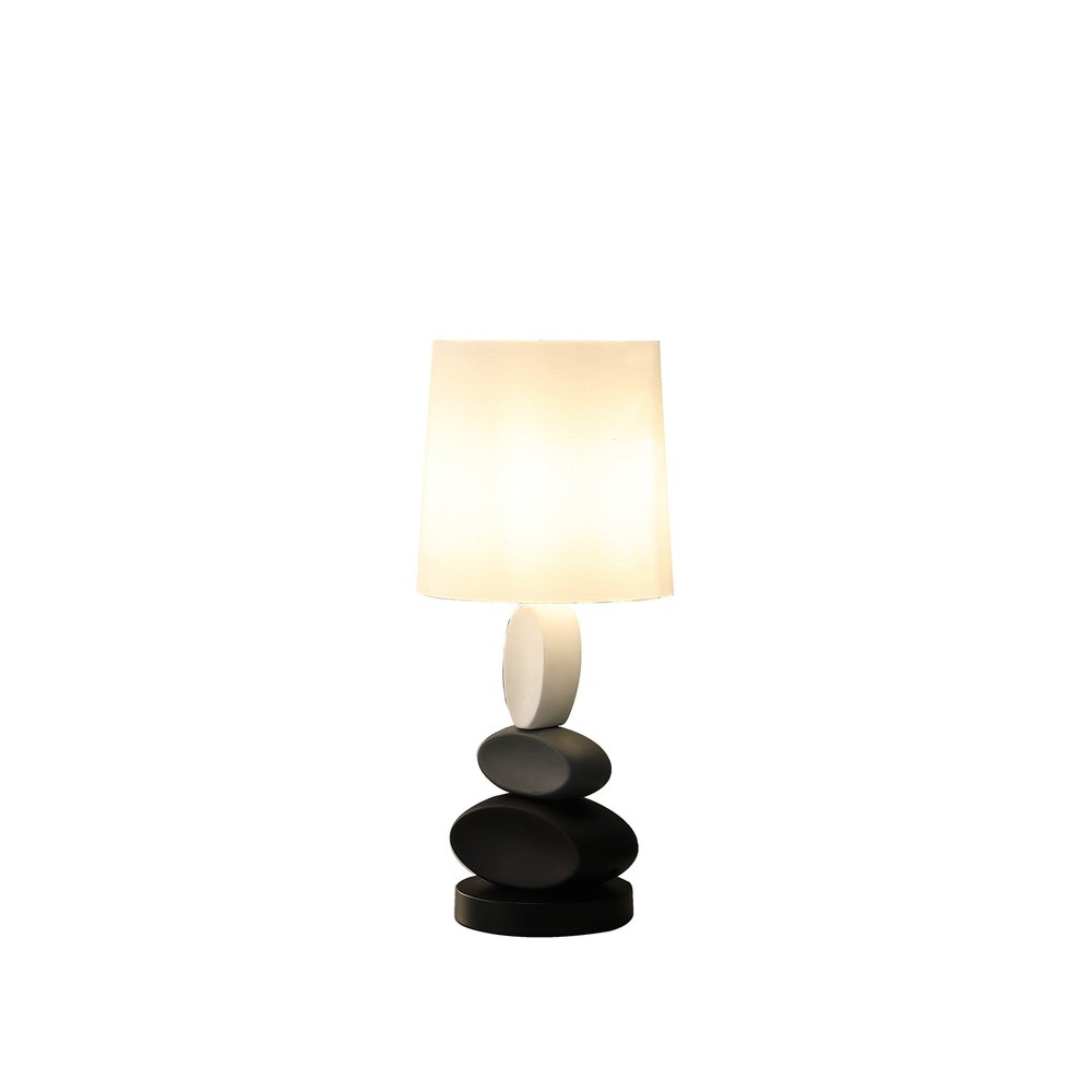 19" Black Gray and White Metal Table Lamp With White Drum Shade — view 2