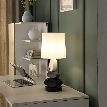19" Black Gray and White Metal Table Lamp With White Drum Shade HomeRoots