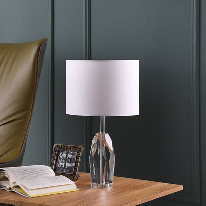 19" Chrome and Faceted Crystal Urn Table Lamp With White Drum Shade HomeRoots