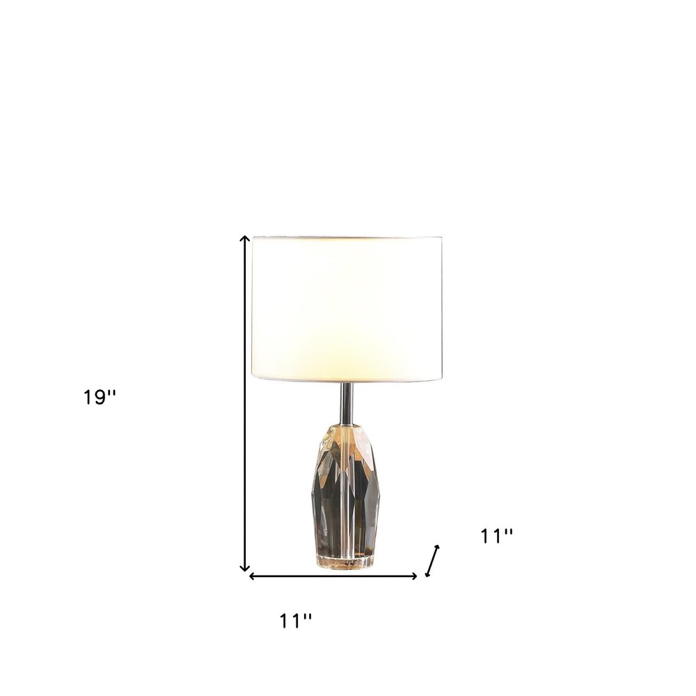 19" Chrome and Faceted Crystal Urn Table Lamp With White Drum Shade HomeRoots