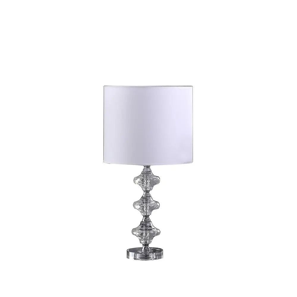 23" Silver Crystal Geometric Table Lamp With White Classic Drum Shade HomeRoots