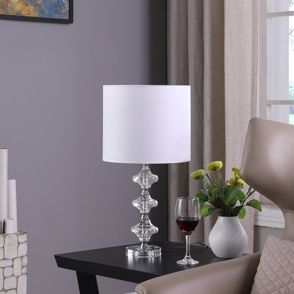 23" Silver Crystal Geometric Table Lamp With White Classic Drum Shade HomeRoots