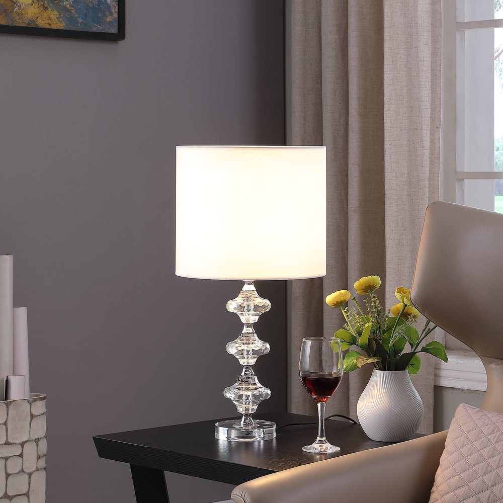 23" Silver Crystal Geometric Table Lamp With White Classic Drum Shade HomeRoots