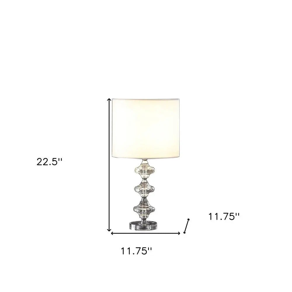 23" Silver Crystal Geometric Table Lamp With White Classic Drum Shade HomeRoots