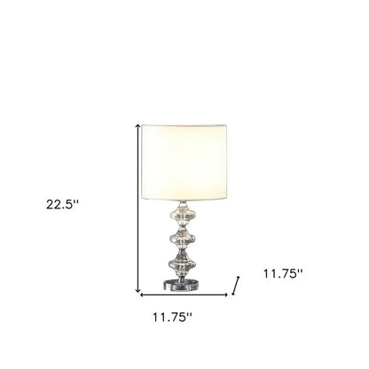 23" Silver Crystal Geometric Table Lamp With White Classic Drum Shade HomeRoots