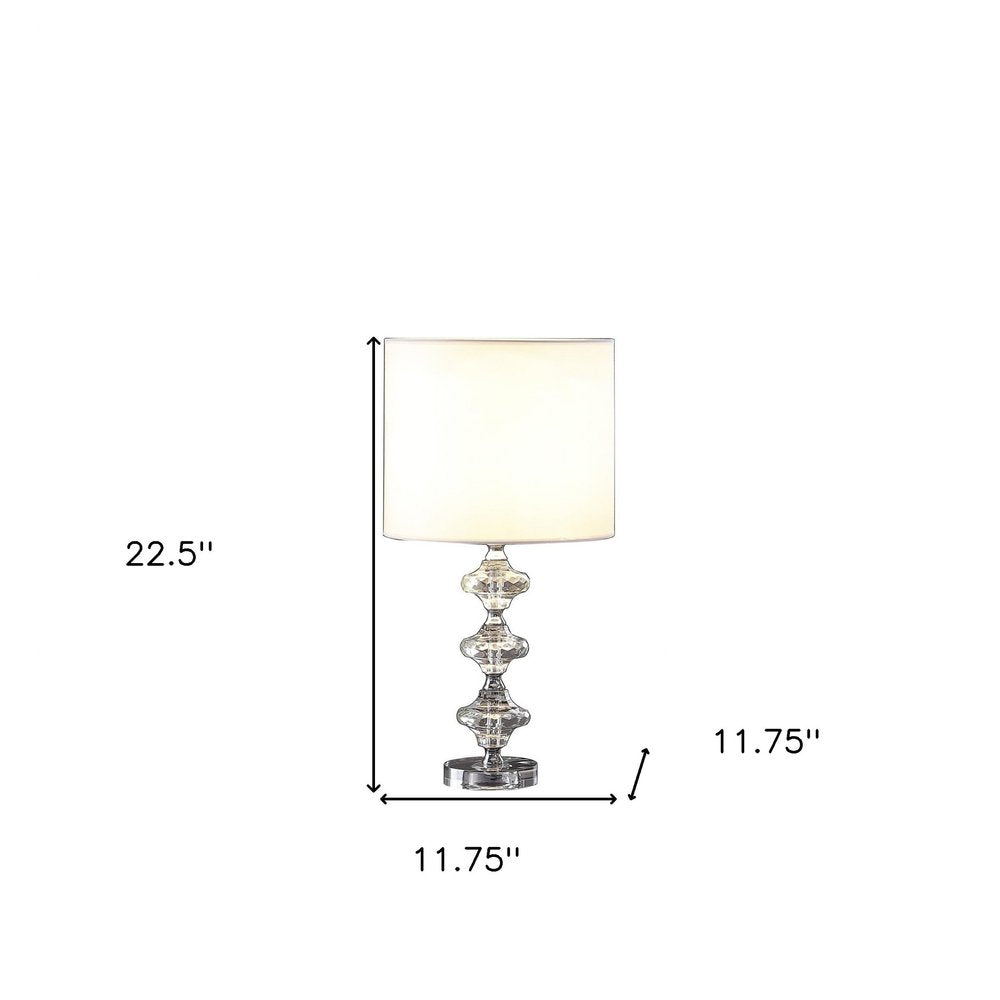 23" Silver Crystal Geometric Table Lamp With White Classic Drum Shade HomeRoots