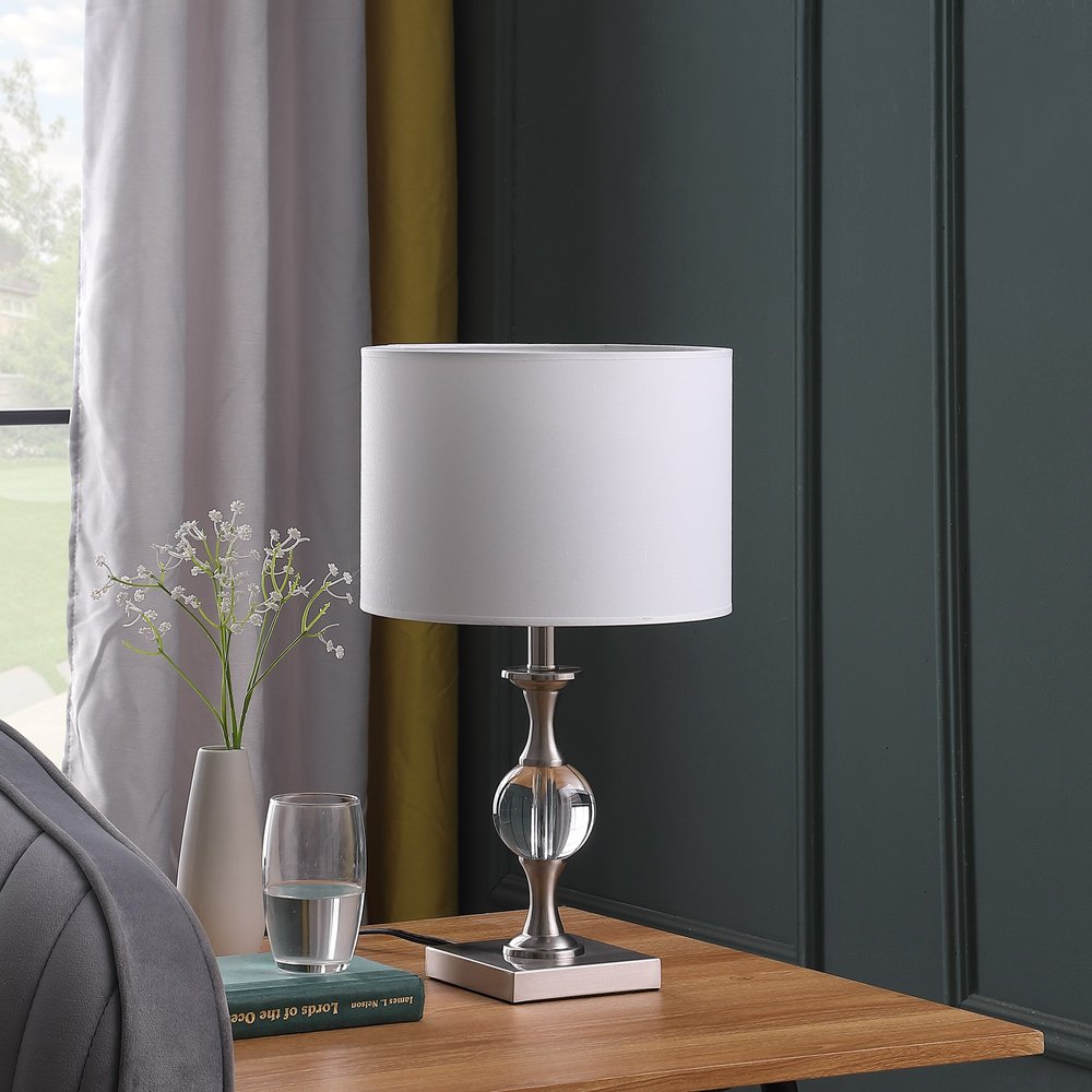 20" Silver Bedside Table Lamp With White Drum Shade HomeRoots