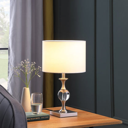 20" Silver Bedside Table Lamp With White Drum Shade HomeRoots