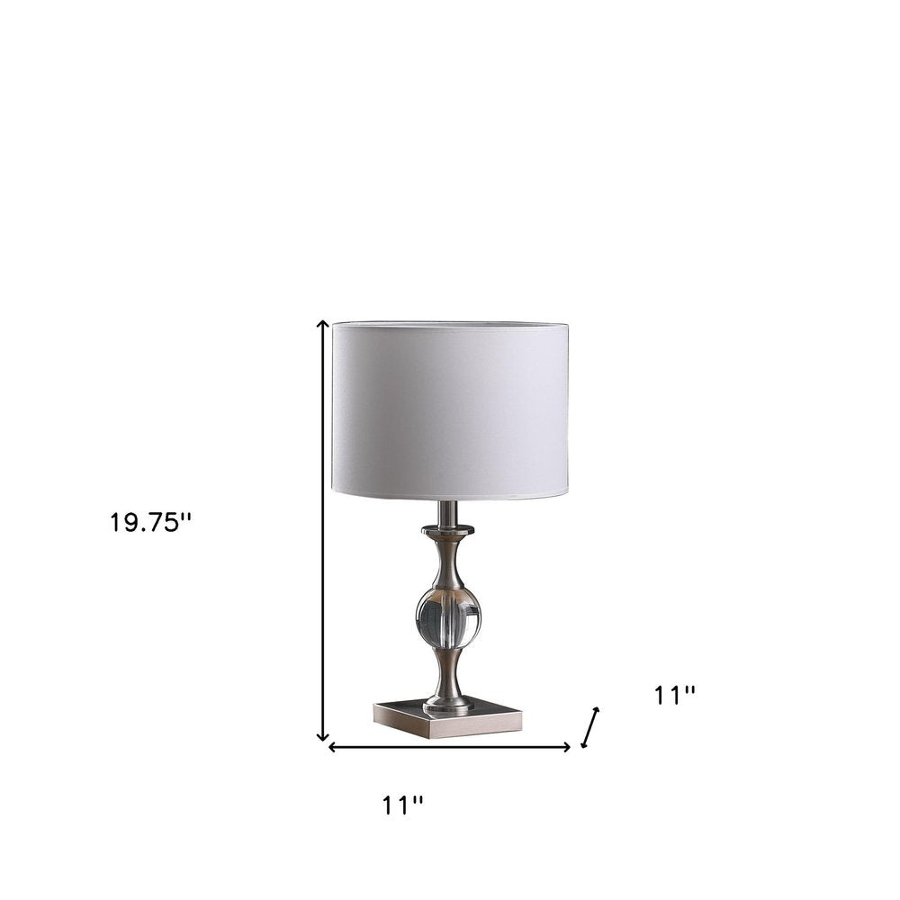 20" Silver Bedside Table Lamp With White Drum Shade — view 3