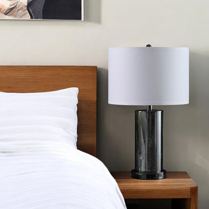 21" Glass LED Cylinder Table Lamp with Nightlight and White Drum Shade HomeRoots