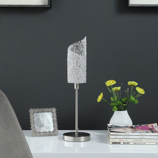 22" Silver Bedside Table Lamp With White Swirl Novelty Shade HomeRoots