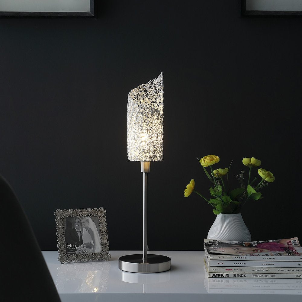 22" Silver Bedside Table Lamp With White Swirl Novelty Shade HomeRoots