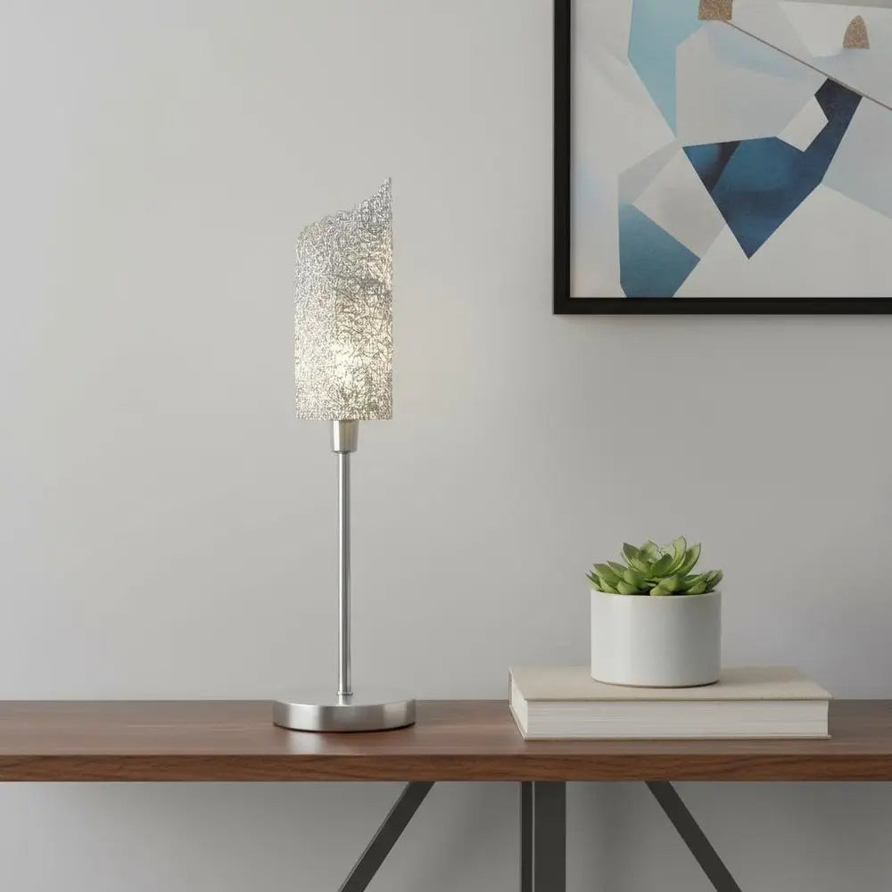 22" Silver Bedside Table Lamp With White Swirl Novelty Shade HomeRoots