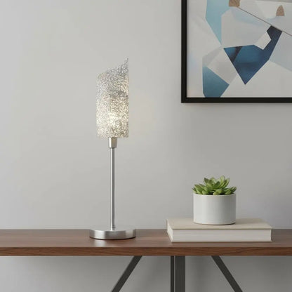 22" Silver Bedside Table Lamp With White Swirl Novelty Shade HomeRoots