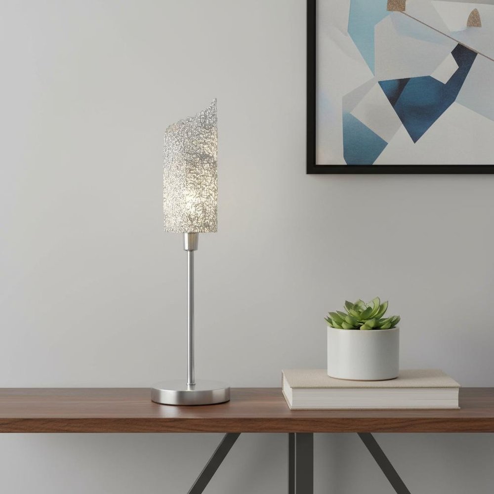 22" Silver Bedside Table Lamp With White Swirl Novelty Shade HomeRoots
