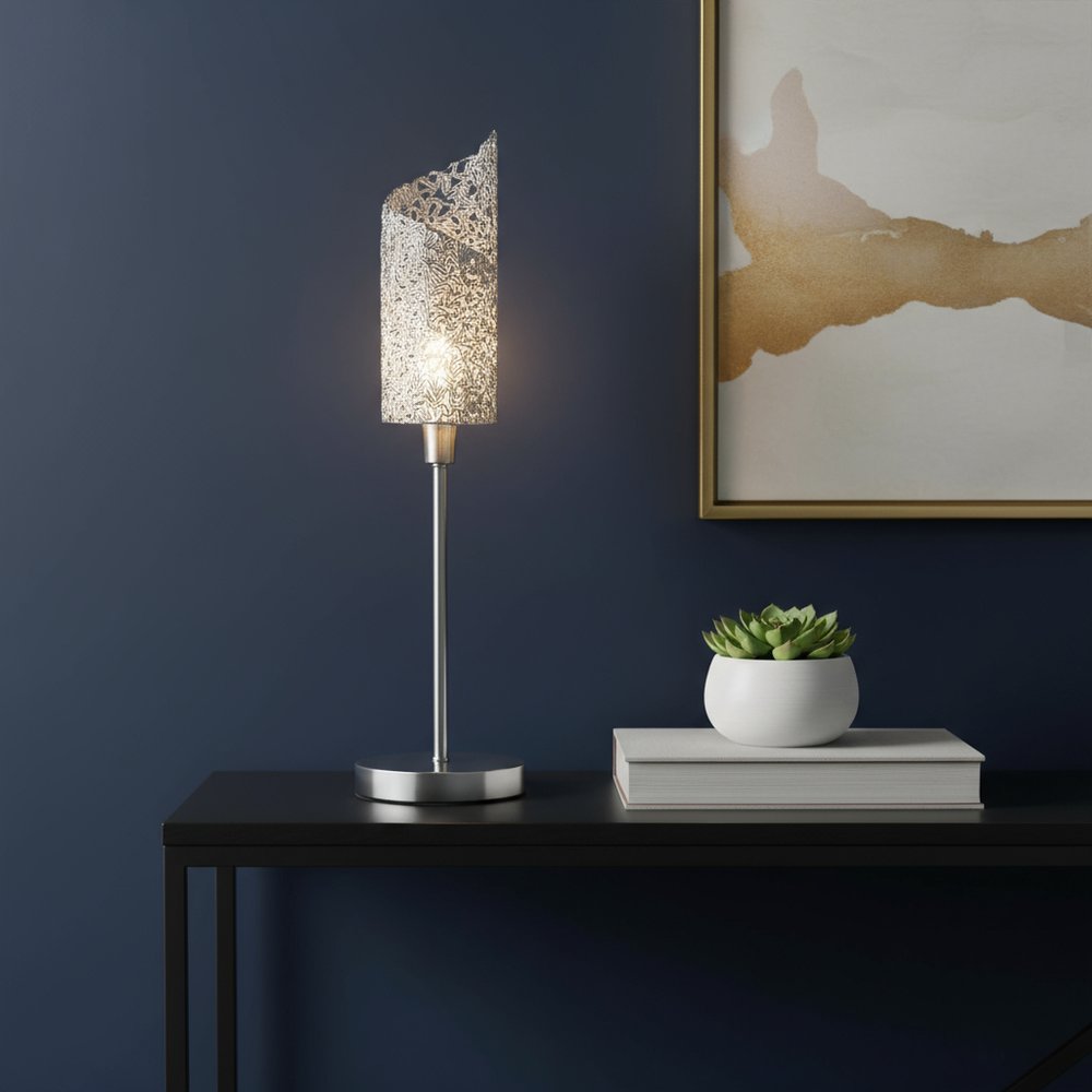 22" Silver Bedside Table Lamp With White Swirl Novelty Shade HomeRoots