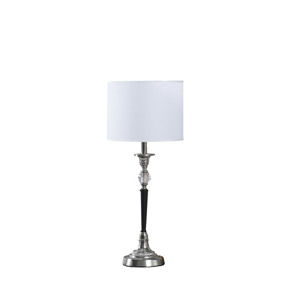 23" Black Chrome and Crystal Table Lamp With White Drum Shade HomeRoots