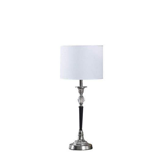 23" Black Chrome and Crystal Table Lamp With White Drum Shade HomeRoots